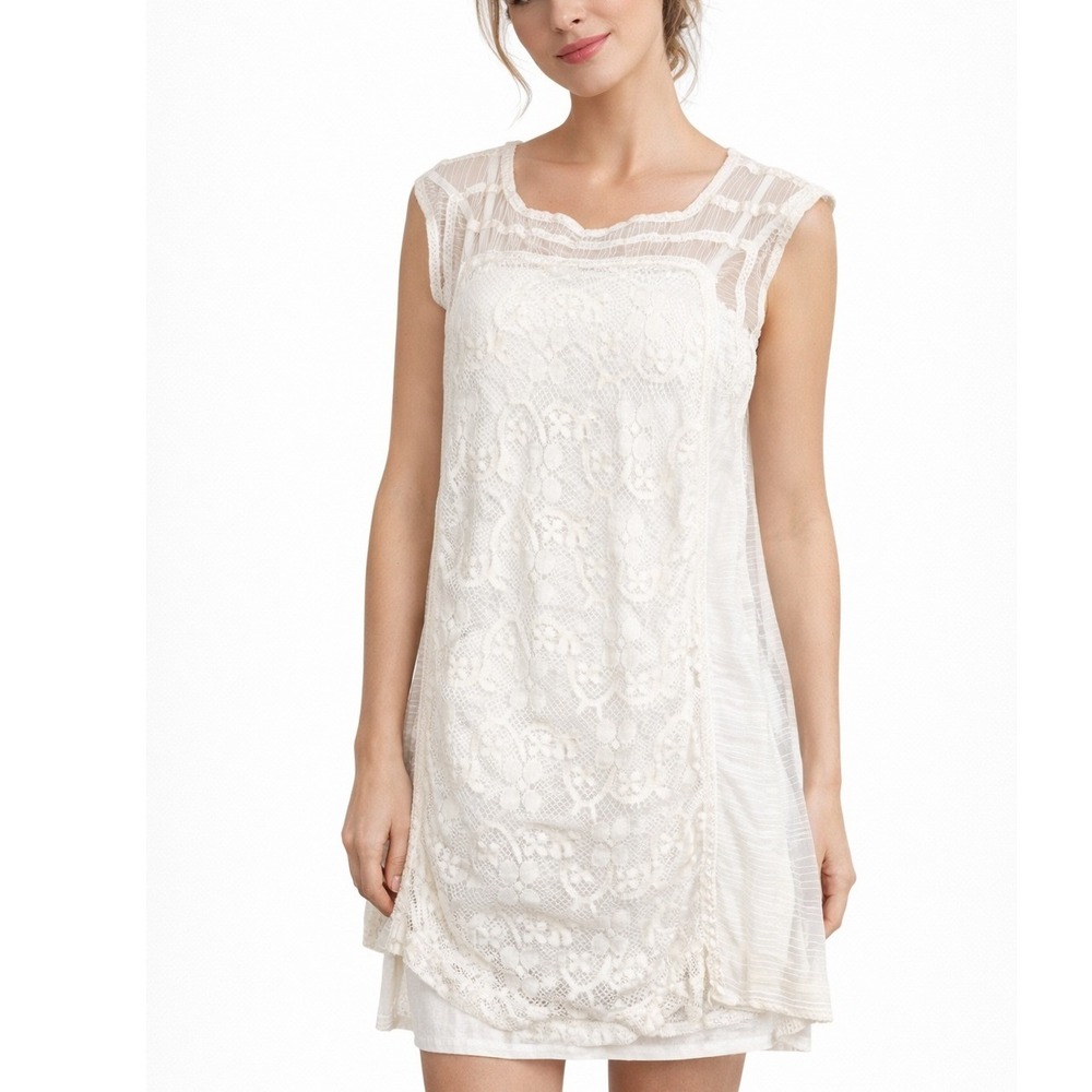 Zara Woman Sheer Lace Mini Dress Women's Large White Romantic Coquette Feminine